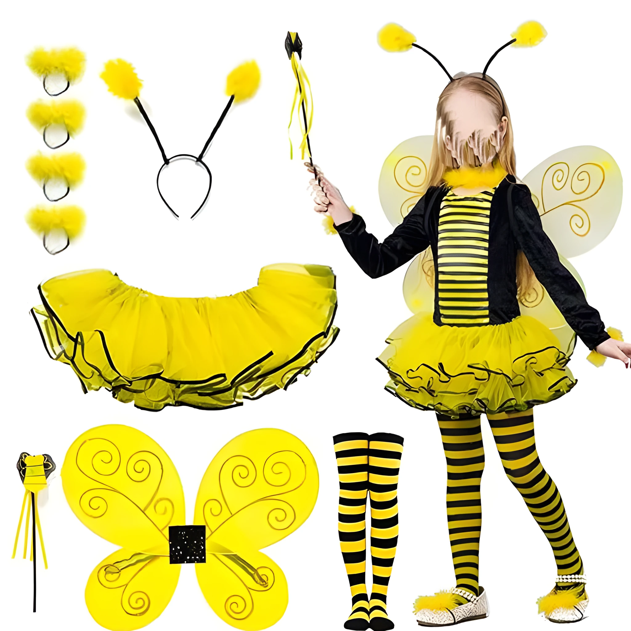 Childrens bee insect wings tutu skirt and magic wand set for Halloween carnival costume role play