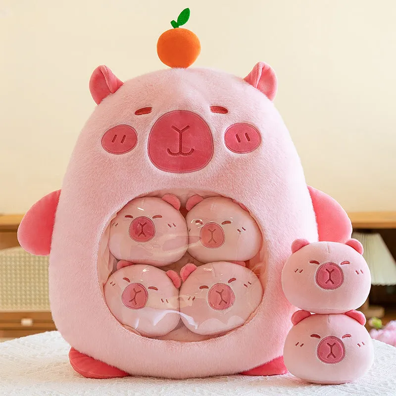Cartoon snack bag pillow doll plush toy 45cm soft plush cushion pink capybara colour