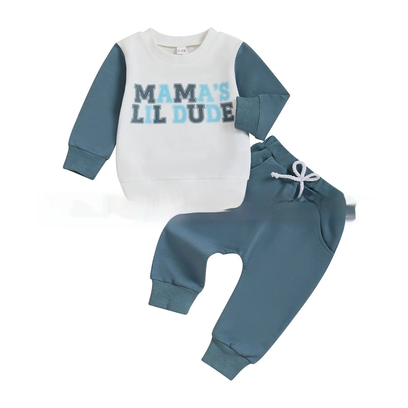 Boys' cotton printed sweater suit in sky blue, two-piece set with trousers