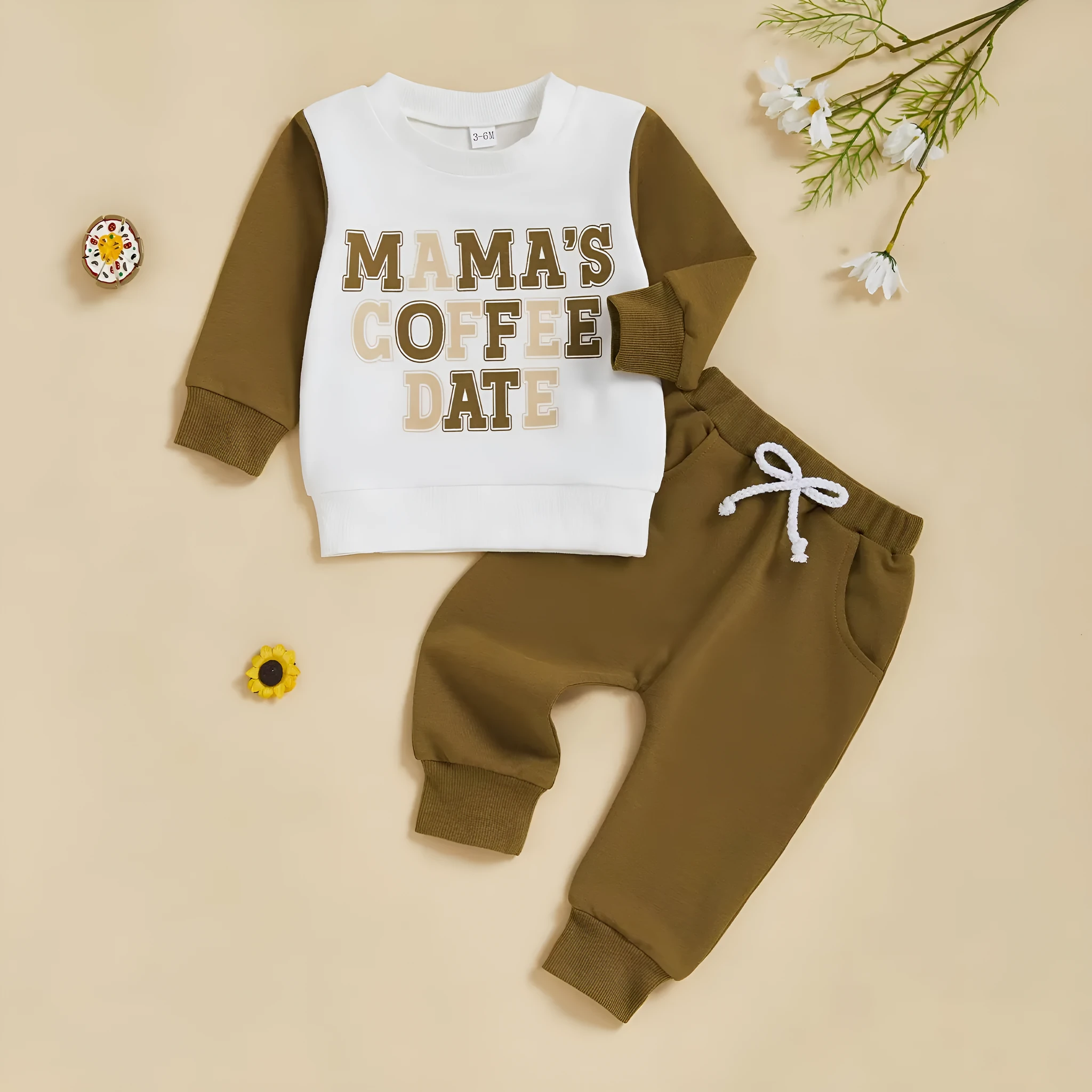Boys' cotton printed sweater suit in sky blue, two-piece set with trousers