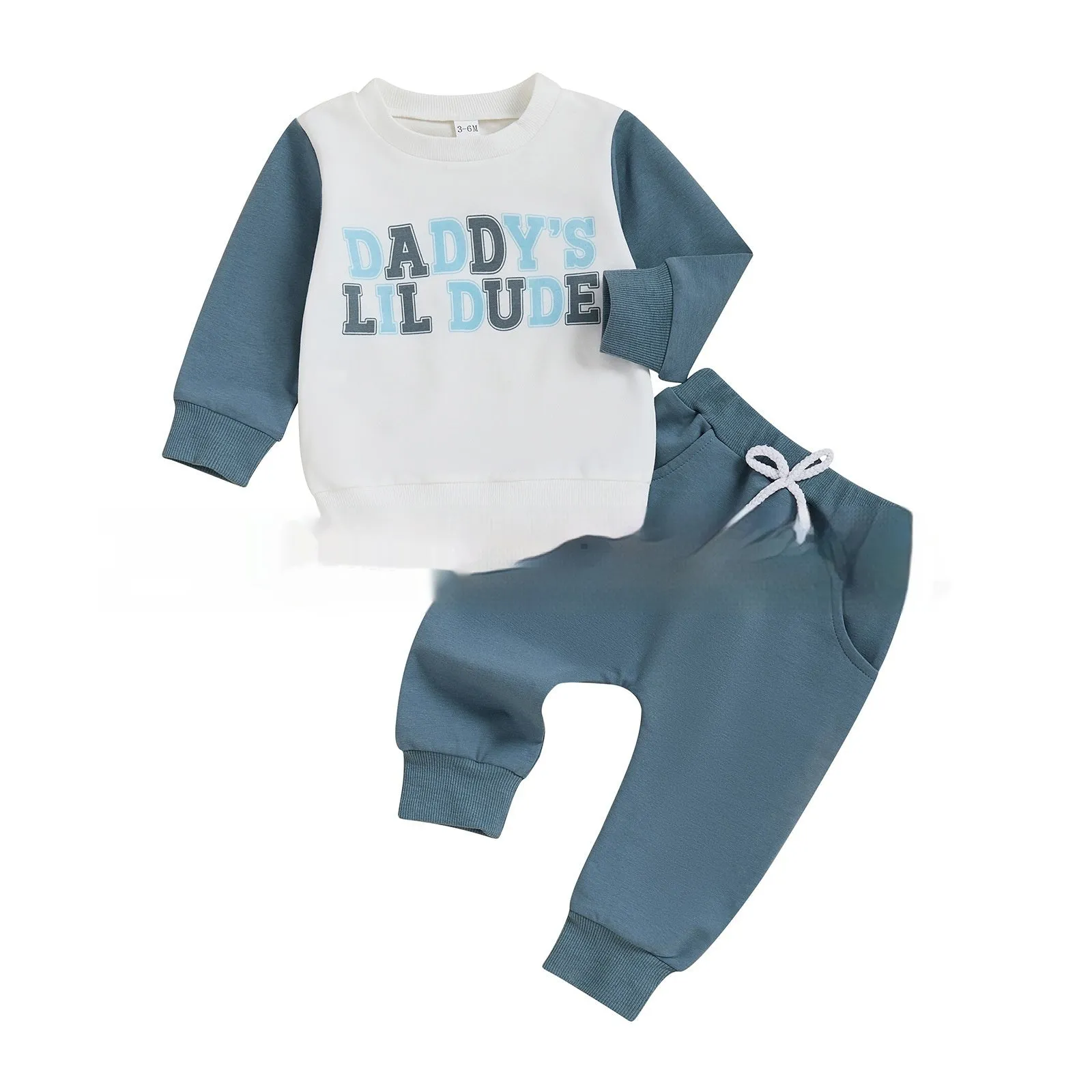 Boys' cotton printed sweater suit in sky blue, two-piece set with trousers