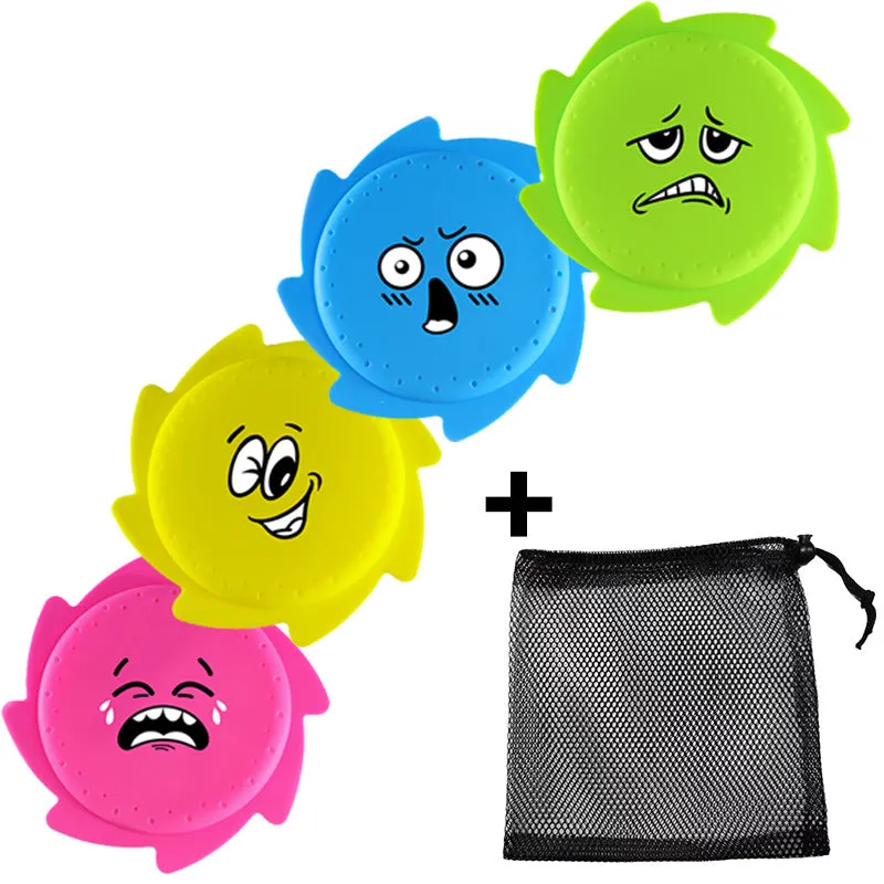 Silicone water toy in emoji style for kids bath time play, soft flexible material for grasping