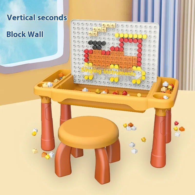 Large particle mushroom nail building blocks set with table and chair in assorted colours