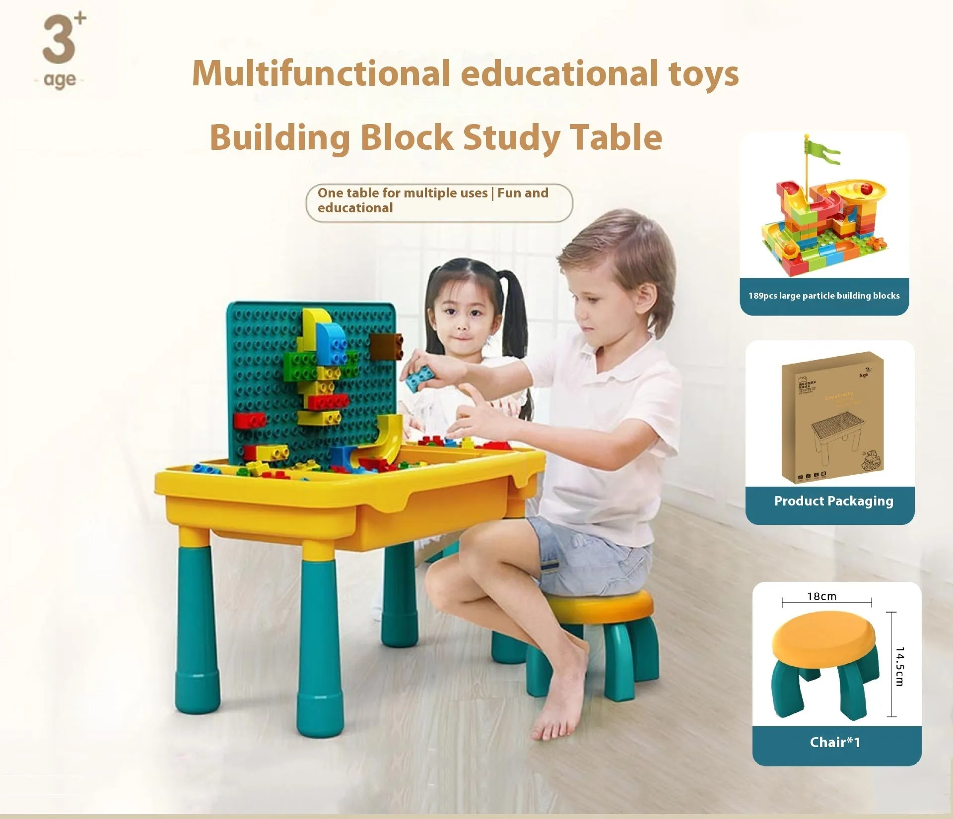 Large particle mushroom nail building blocks set with table and chair in assorted colours