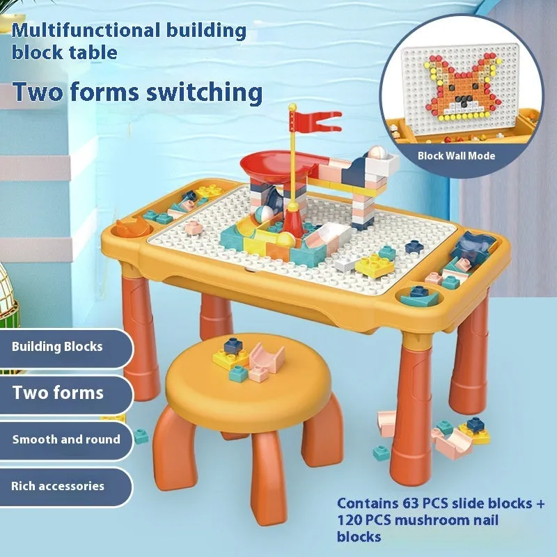 Large particle mushroom nail building blocks set with table and chair in assorted colours