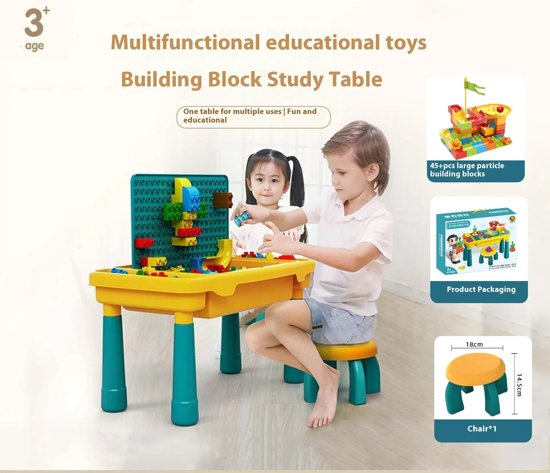 Large particle mushroom nail building blocks set with table and chair in assorted colours