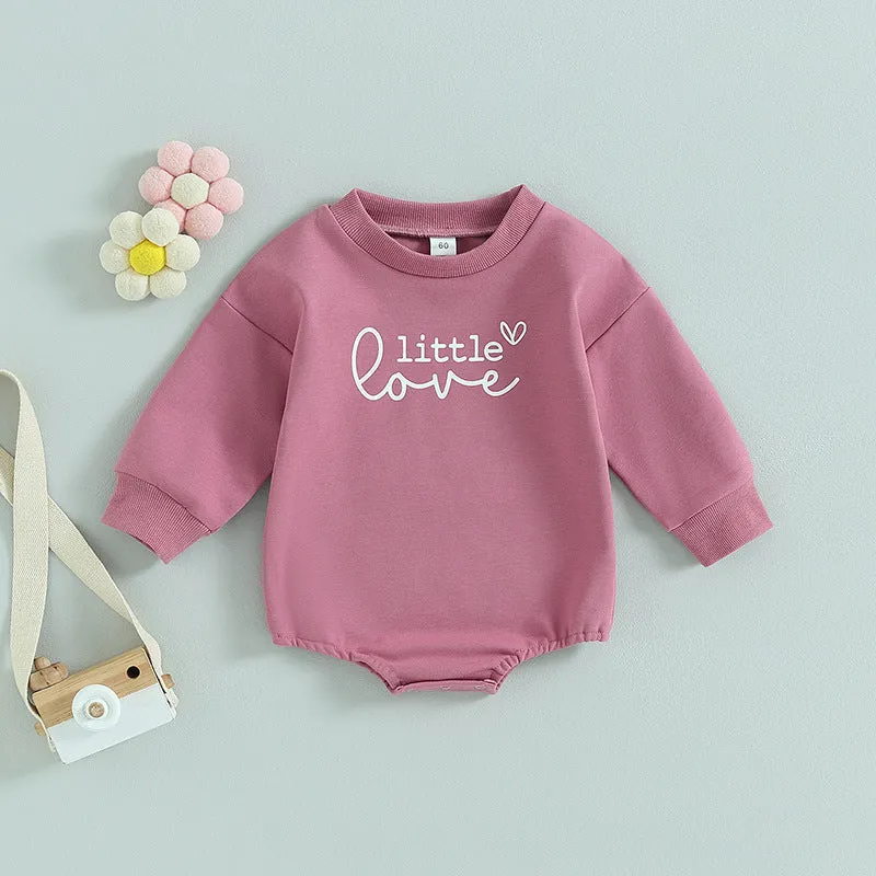 Girls' long-sleeved cotton top with letter flower print in apricot, hide hook closure, front view