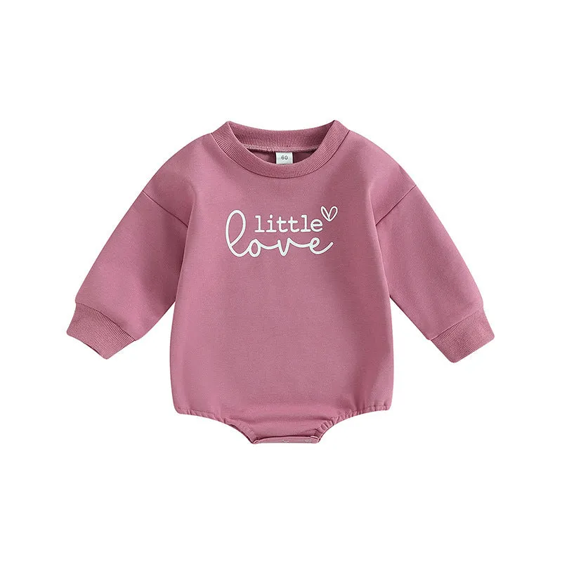 Girls' long-sleeved cotton top with letter flower print in apricot, hide hook closure, front view