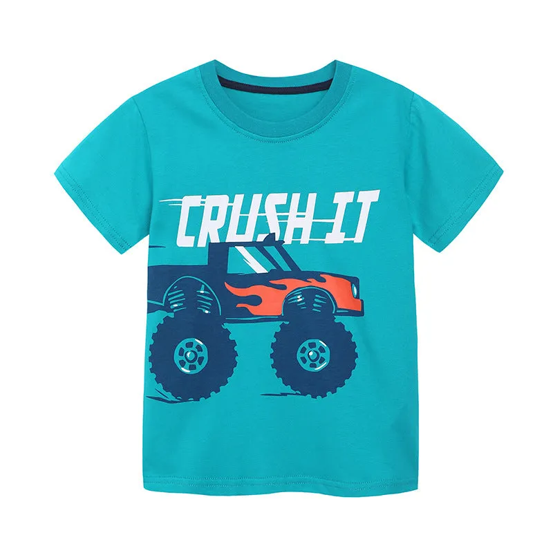 Boys European American style short sleeve cotton t-shirt with car print in colour 5217, suitable for heights 90-125cm