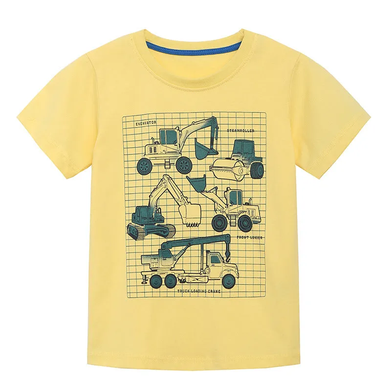 Boys European American style short sleeve cotton t-shirt with car print in colour 5217, suitable for heights 90-125cm