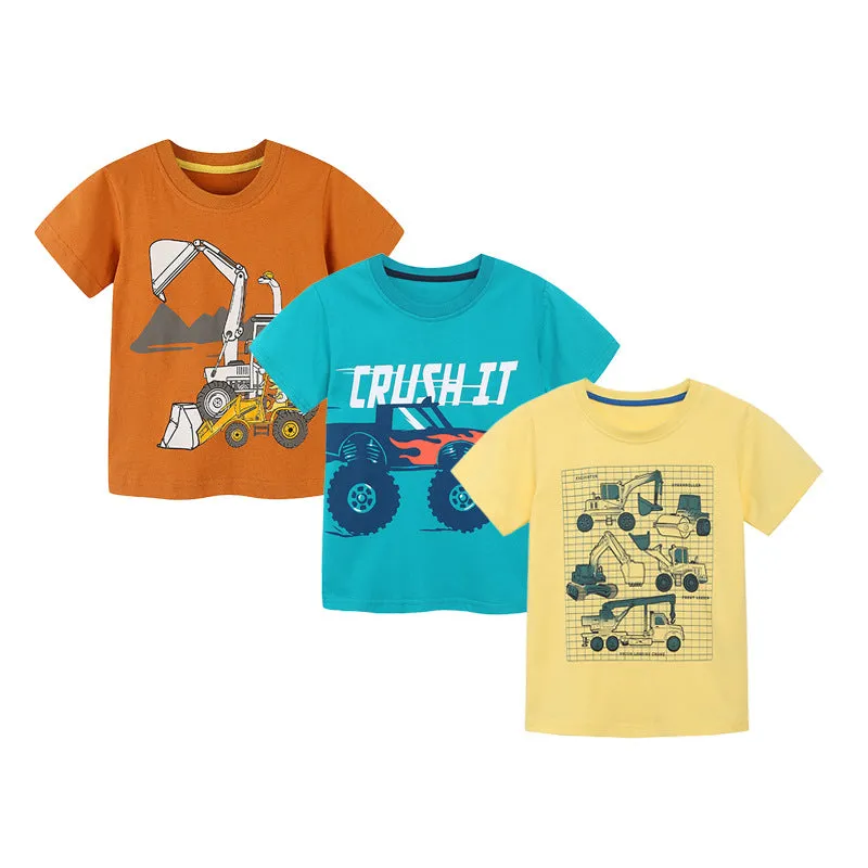 Boys European American style short sleeve cotton t-shirt with car print in colour 5217, suitable for heights 90-125cm