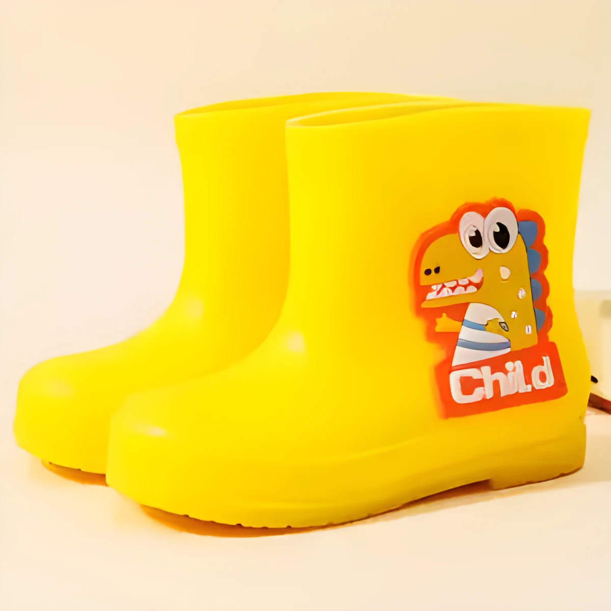Children's waterproof PVC dinosaur shoes with thickened flexed sole, blue design, low-top unisex boots for preschool kids