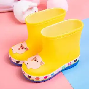 Children's waterproof PVC dinosaur shoes with thickened flexed sole, blue design, low-top unisex boots for preschool kids
