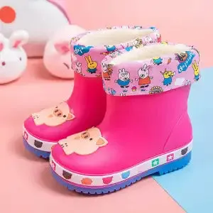Children's waterproof PVC dinosaur shoes with thickened flexed sole, blue design, low-top unisex boots for preschool kids