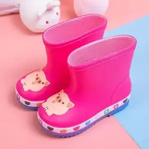 Children's waterproof PVC dinosaur shoes with thickened flexed sole, blue design, low-top unisex boots for preschool kids
