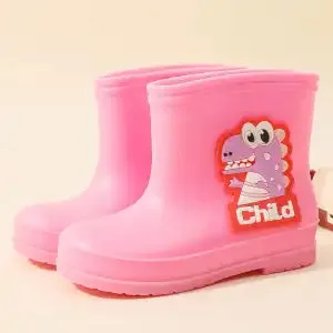 Children's waterproof PVC dinosaur shoes with thickened flexed sole, blue design, low-top unisex boots for preschool kids