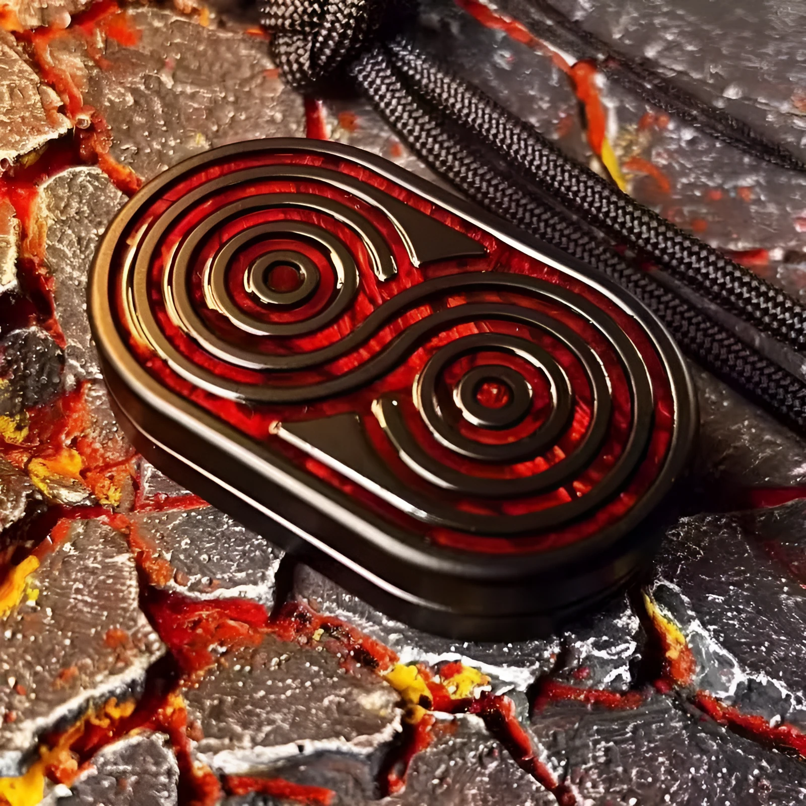 Stainless steel EDC hand push coin in agate red colour on plain background