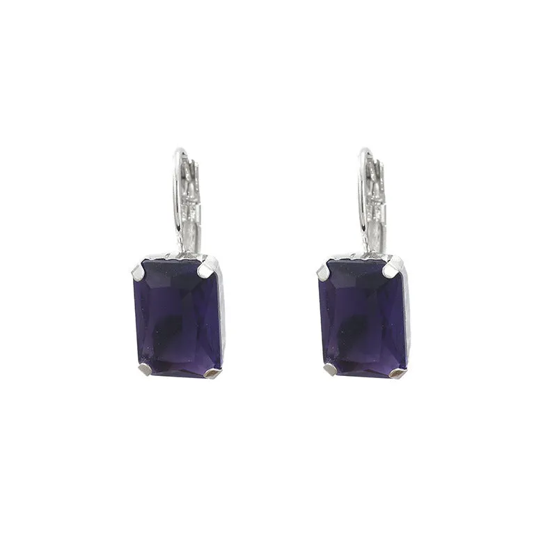 Square crystal fashion earrings in copper with red, yellow, and purple colour options