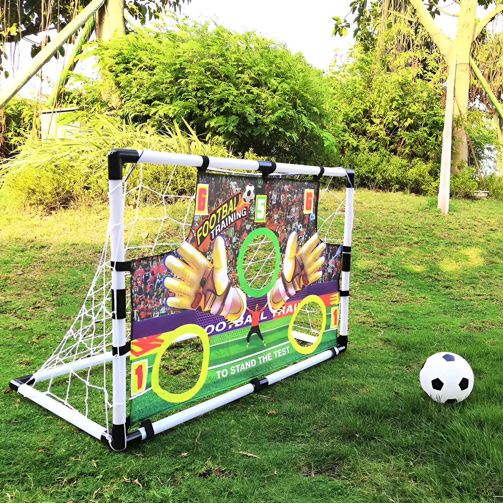Large outdoor plastic football goal set 120x78x64 cm for children and teenagers