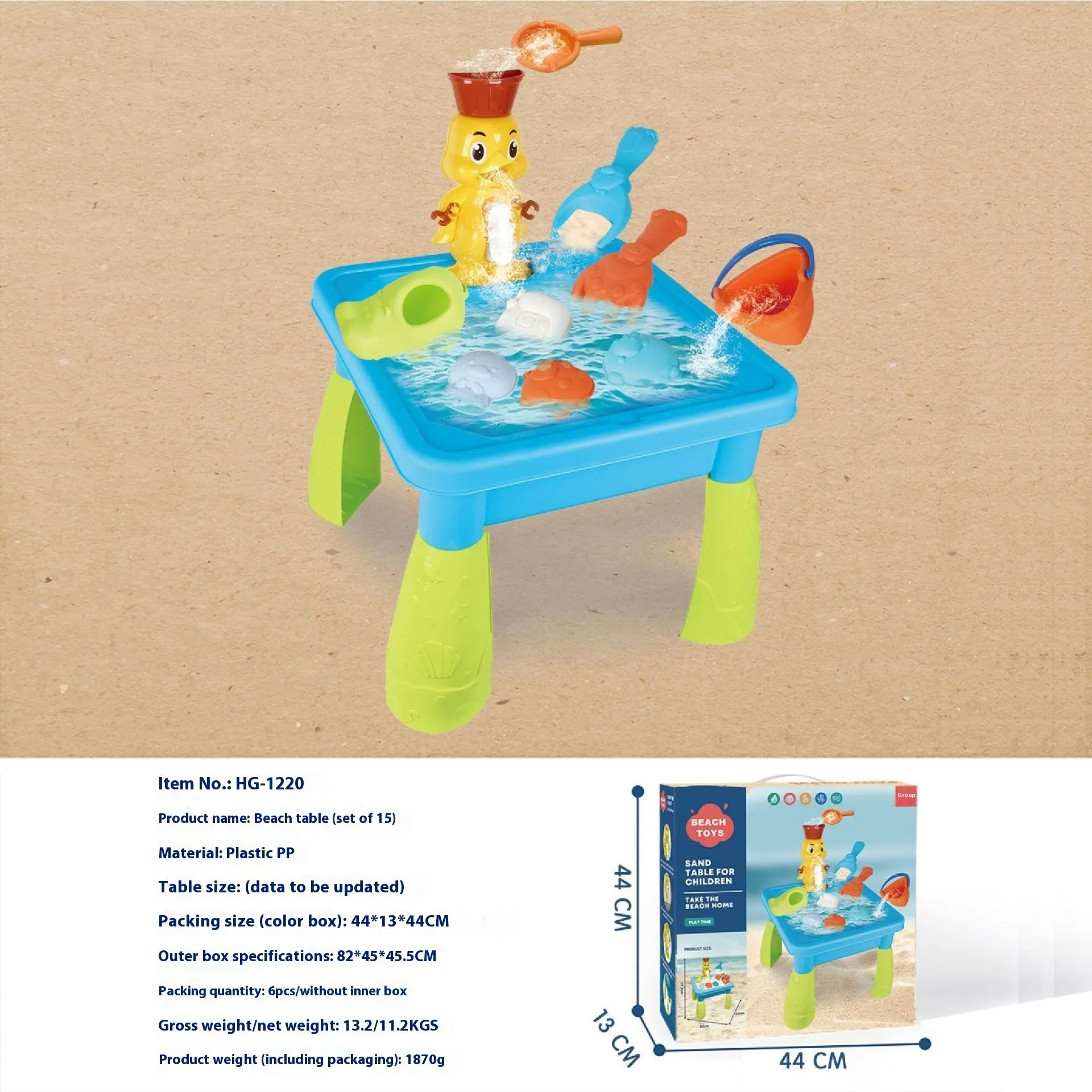 Children's plastic beach table sand pit toys set with sand and water play components