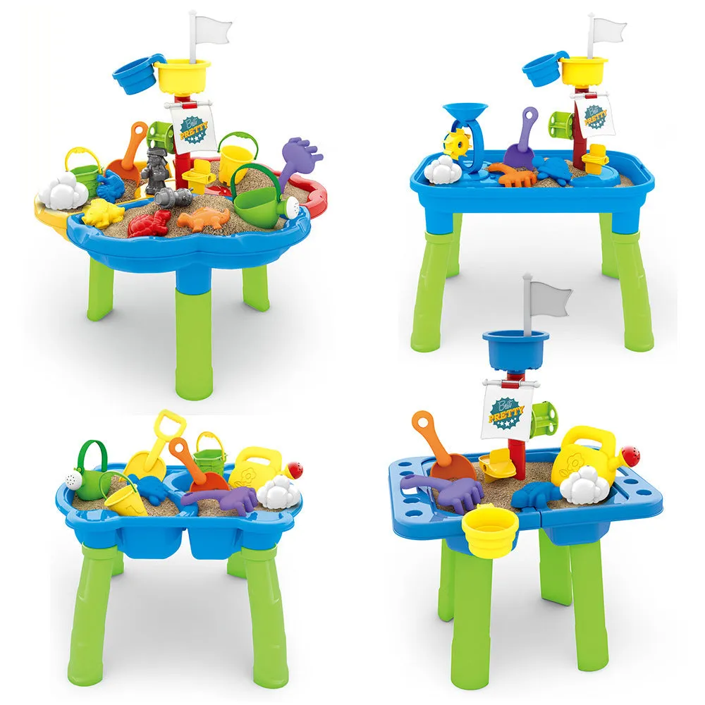 Children's plastic beach table sand pit toys set with sand and water play components