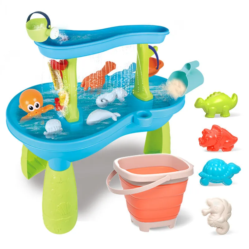 Children's plastic beach table sand pit toys set with sand and water play components