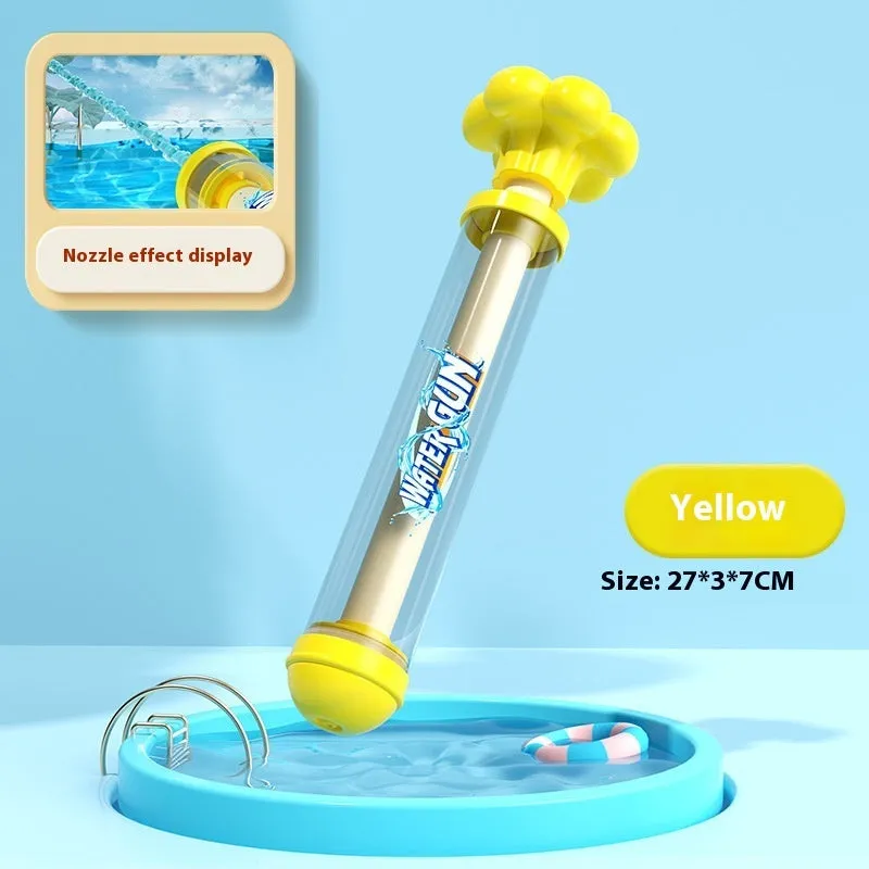Plastic pull-out children's toy water pistol 27cm single tube water monitor in blue fireworks shape