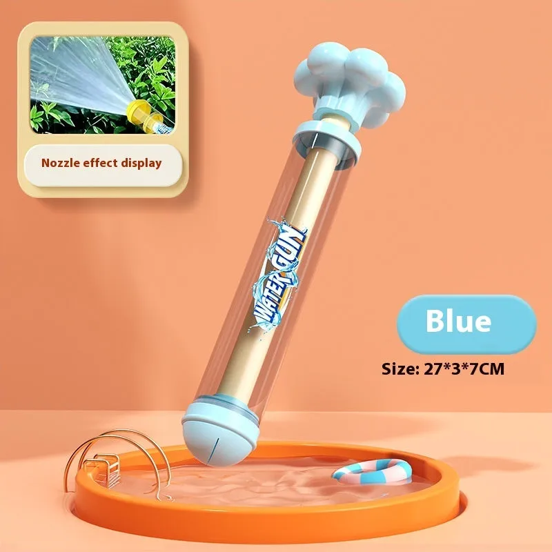 Plastic pull-out children's toy water pistol 27cm single tube water monitor in blue fireworks shape