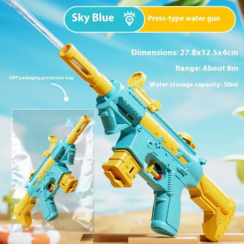 Plastic pull-out children's toy water pistol 27cm single tube water monitor in blue fireworks shape