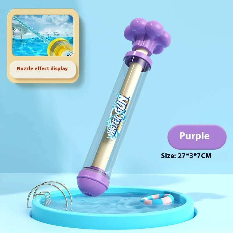 Plastic pull-out children's toy water pistol 27cm single tube water monitor in blue fireworks shape