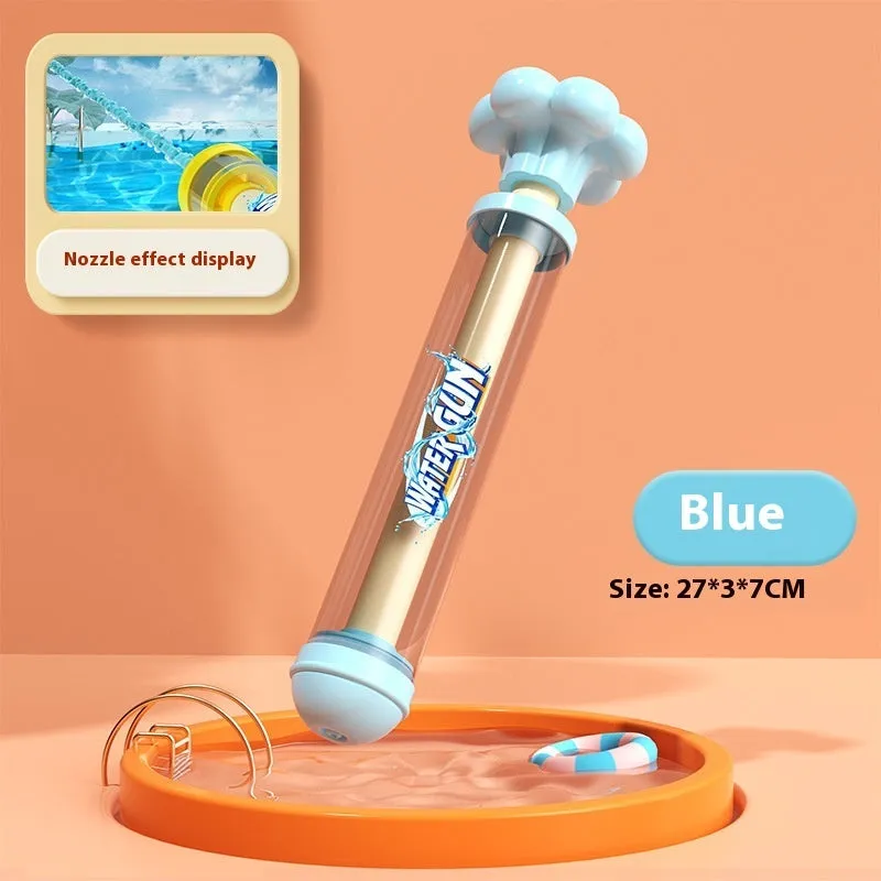 Plastic pull-out children's toy water pistol 27cm single tube water monitor in blue fireworks shape