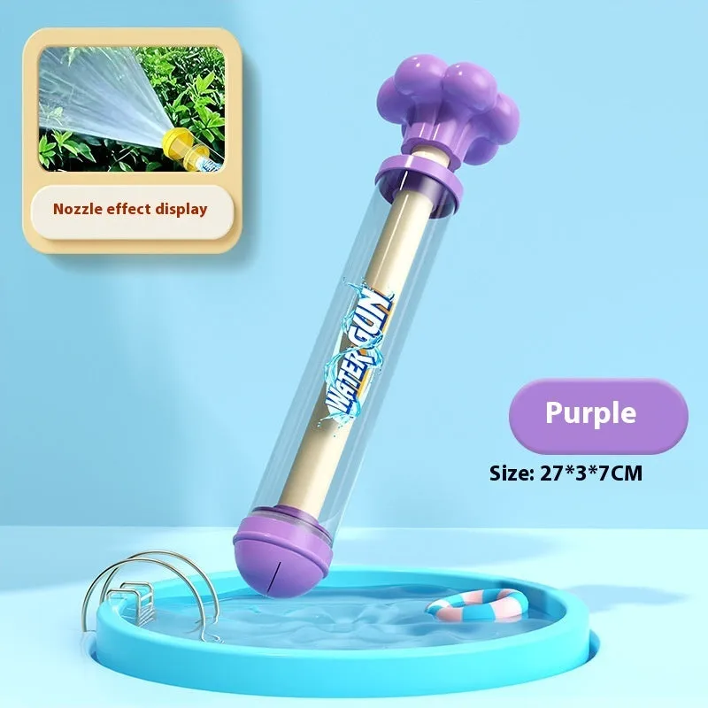 Plastic pull-out children's toy water pistol 27cm single tube water monitor in blue fireworks shape