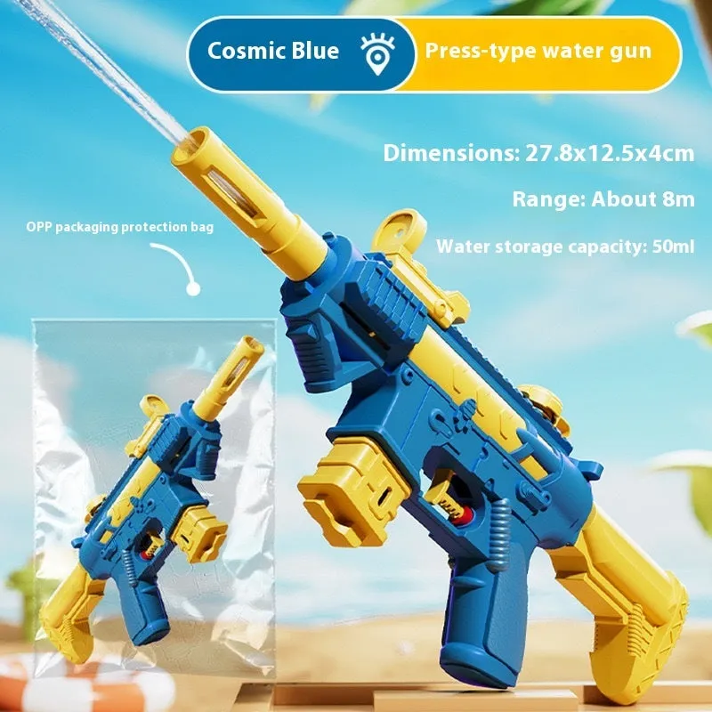Plastic pull-out children's toy water pistol 27cm single tube water monitor in blue fireworks shape