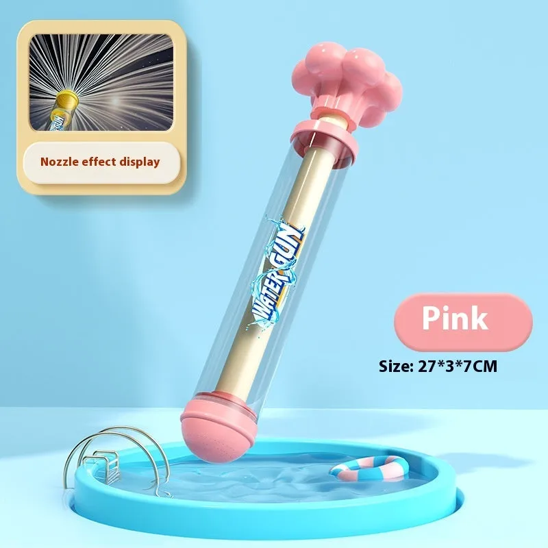 Plastic pull-out children's toy water pistol 27cm single tube water monitor in blue fireworks shape