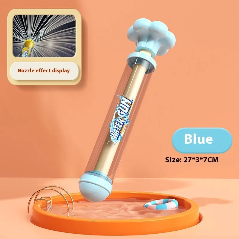 Plastic pull-out children's toy water pistol 27cm single tube water monitor in blue fireworks shape