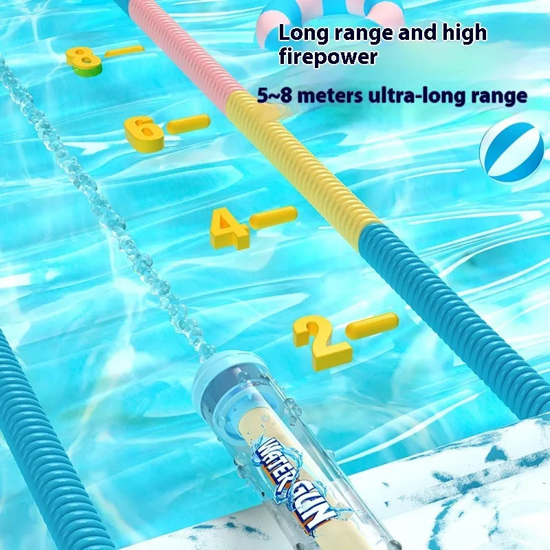 Plastic pull-out children's toy water pistol 27cm single tube water monitor in blue fireworks shape
