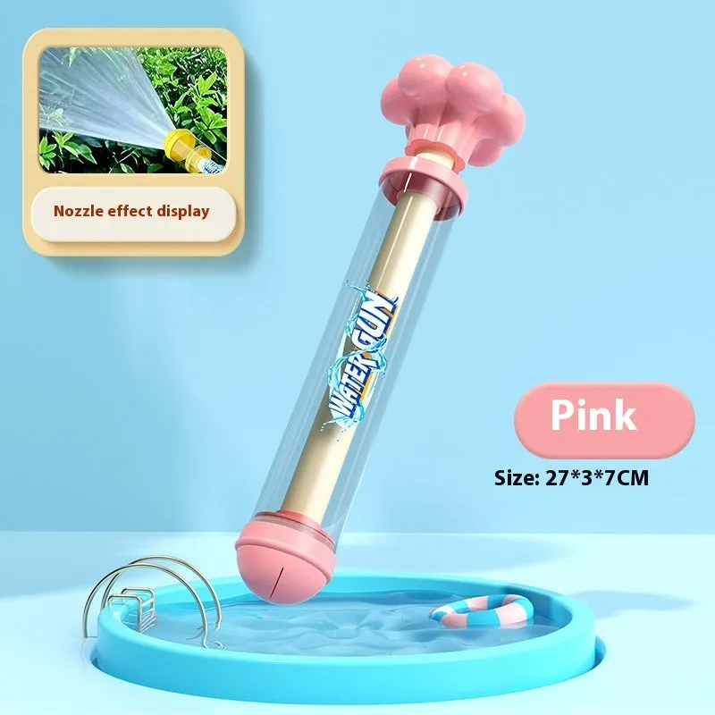 Plastic pull-out children's toy water pistol 27cm single tube water monitor in blue fireworks shape