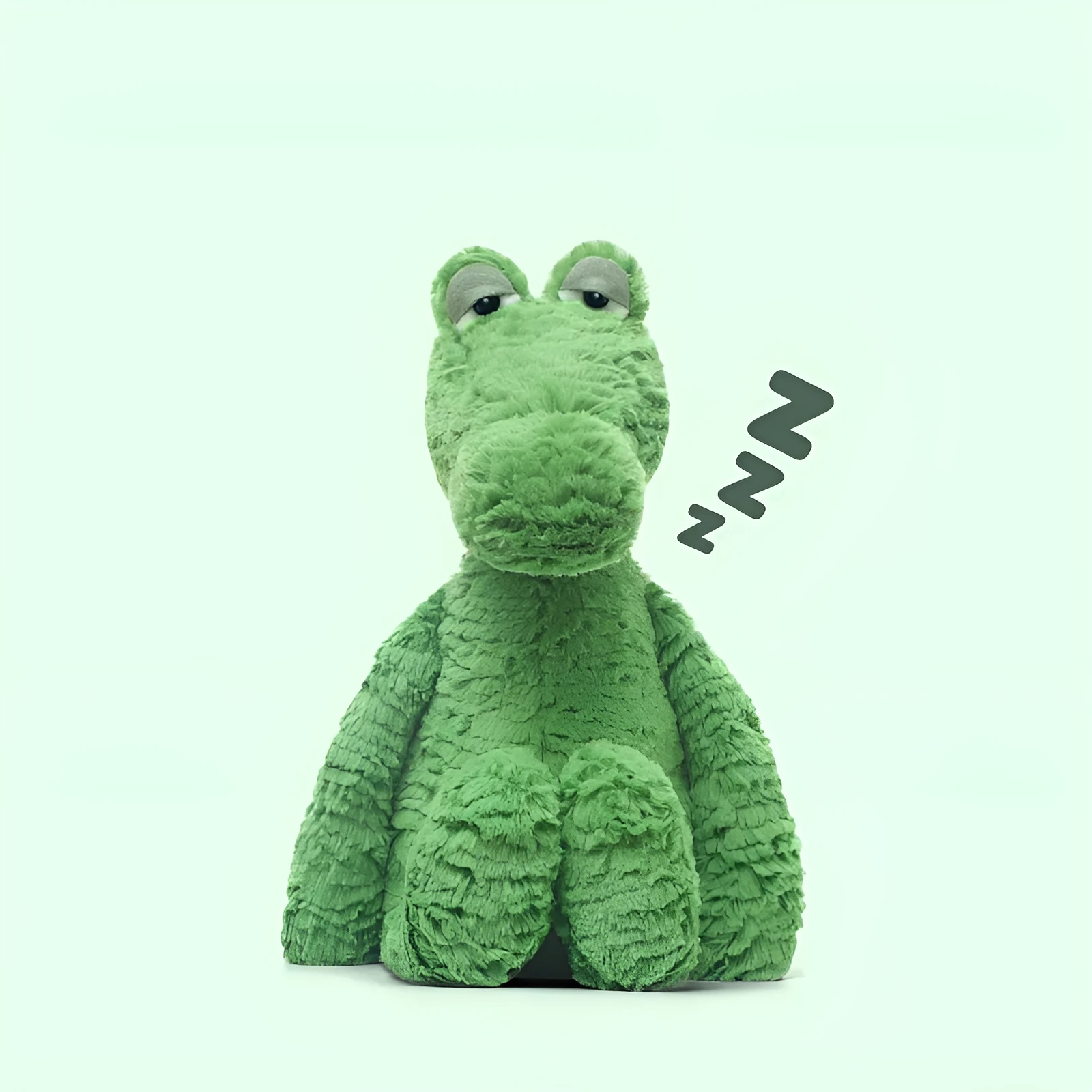 Green Crocodile John plush toy sleeping pillow for doll with long fur, sitting height about 29cm