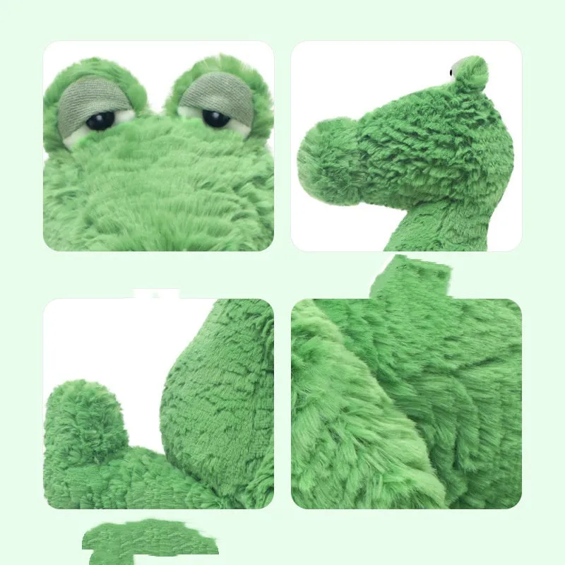 Green Crocodile John plush toy sleeping pillow for doll with long fur, sitting height about 29cm