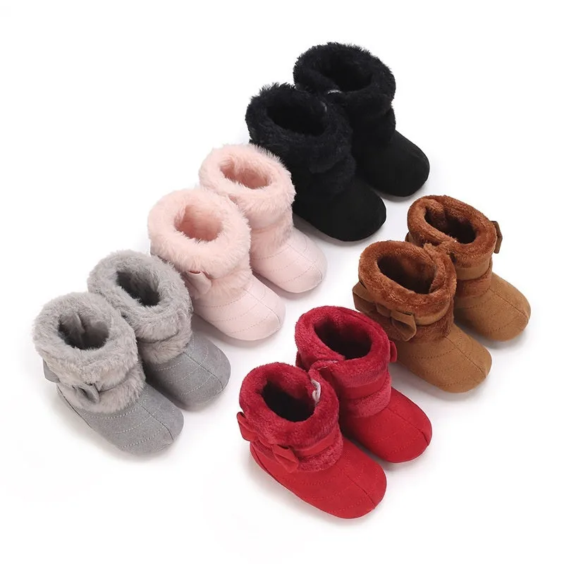 Baby girl soft sole winter shoes cotton cloth low top oversleeve grey pink red black dark brown