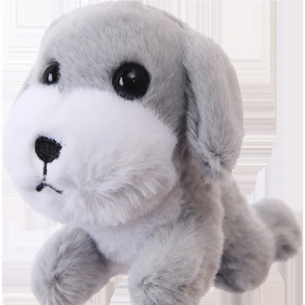 Simulation puppy plush toy pendant 10cm faux fur in light gray colour with net pocket packaging