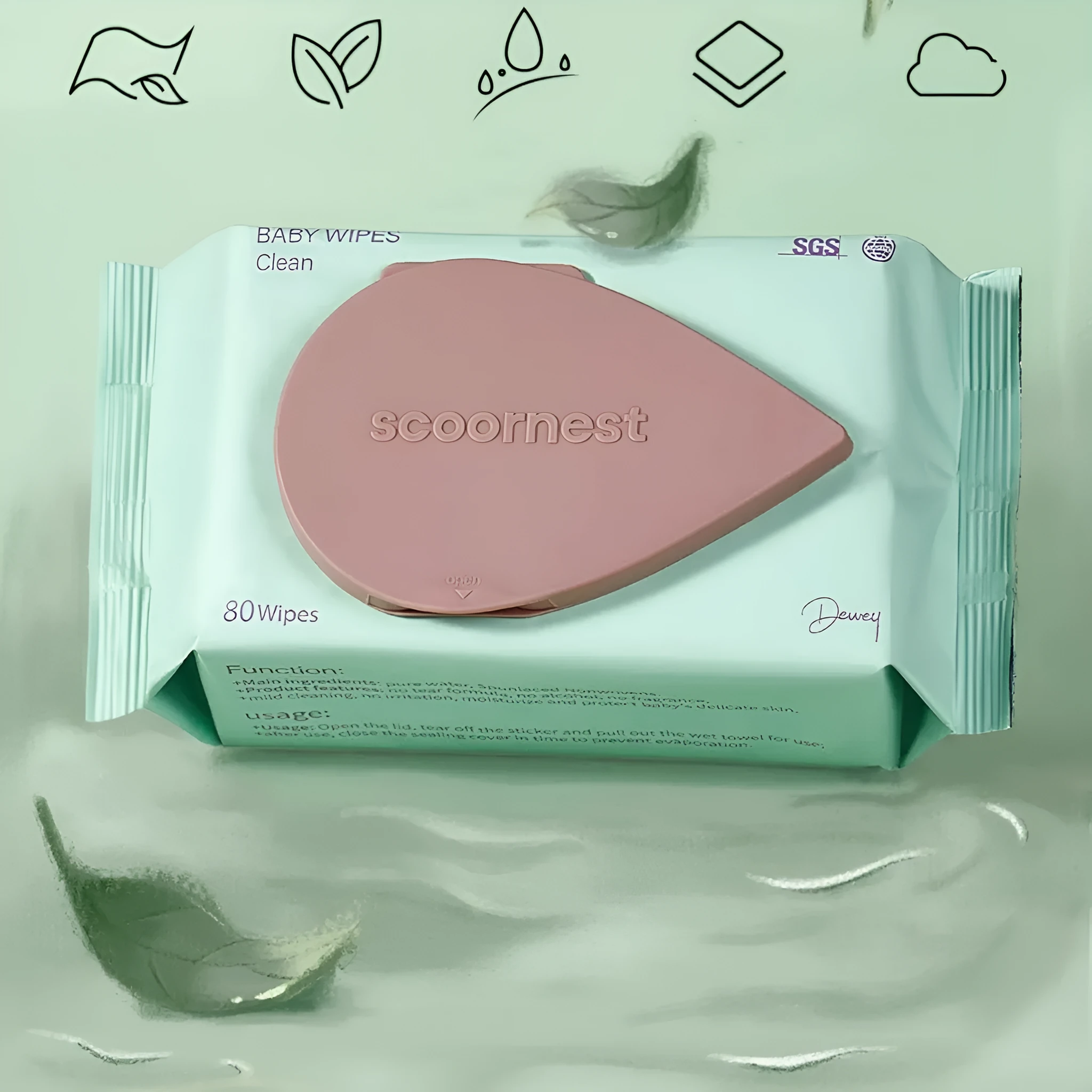 Baby wet wipes 80 sheets pumping bag for hand mouth bottom cleaning