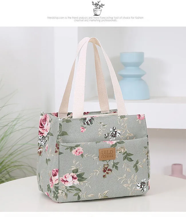 Women's large printed canvas tote bag in a choice of floral and cat designs