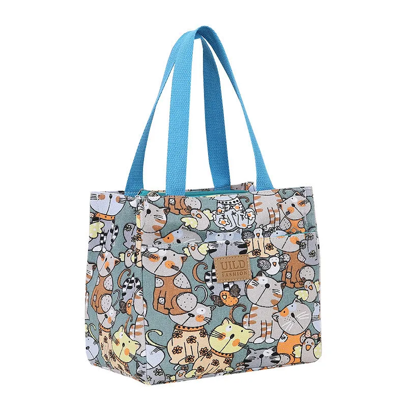 Women's large printed canvas tote bag in a choice of floral and cat designs