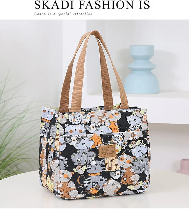 Women's large printed canvas tote bag in a choice of floral and cat designs