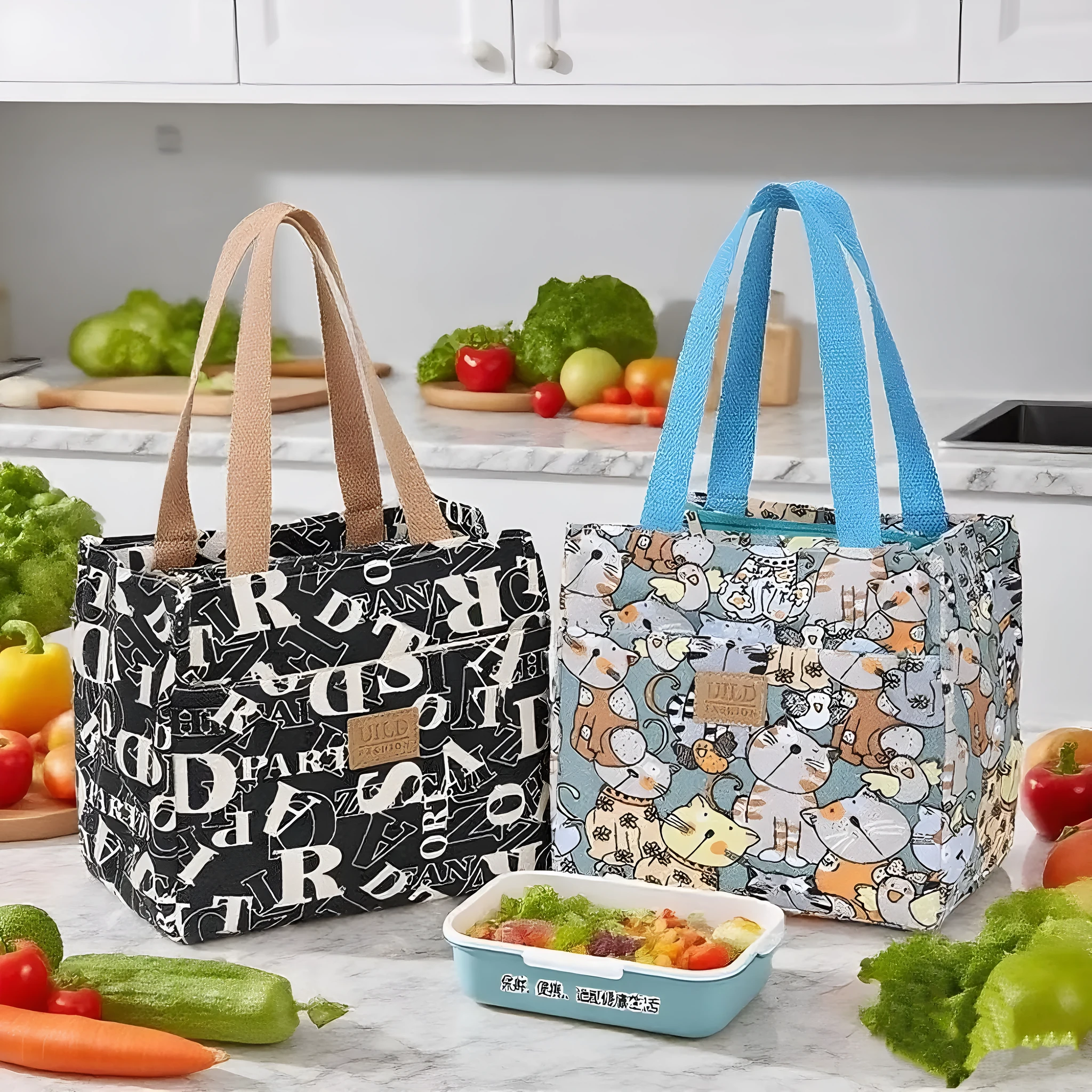 Women's large printed canvas tote bag in a choice of floral and cat designs