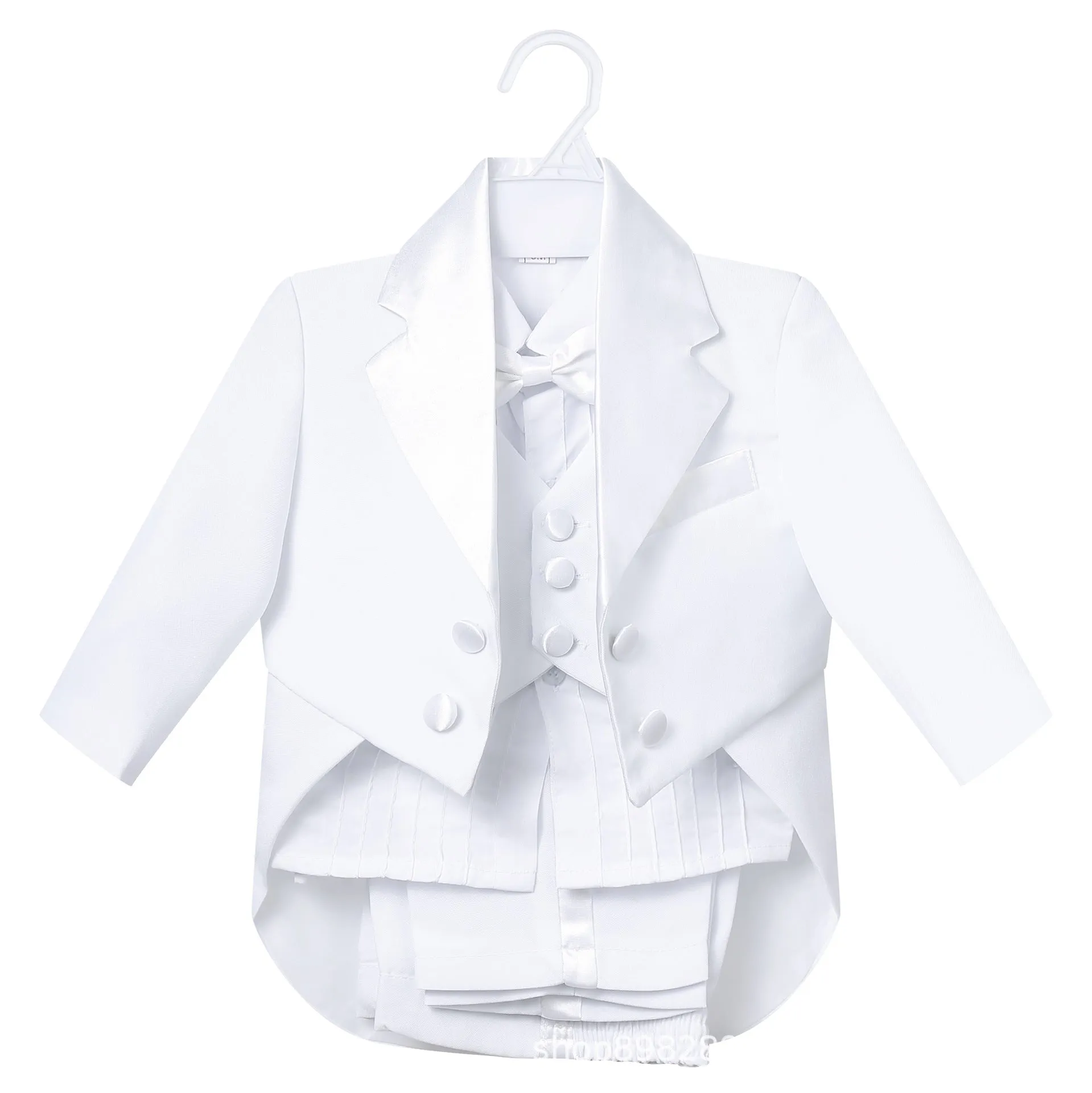 Boys spring summer dress suit set with shirt and pants in white solid colour viscose fabric