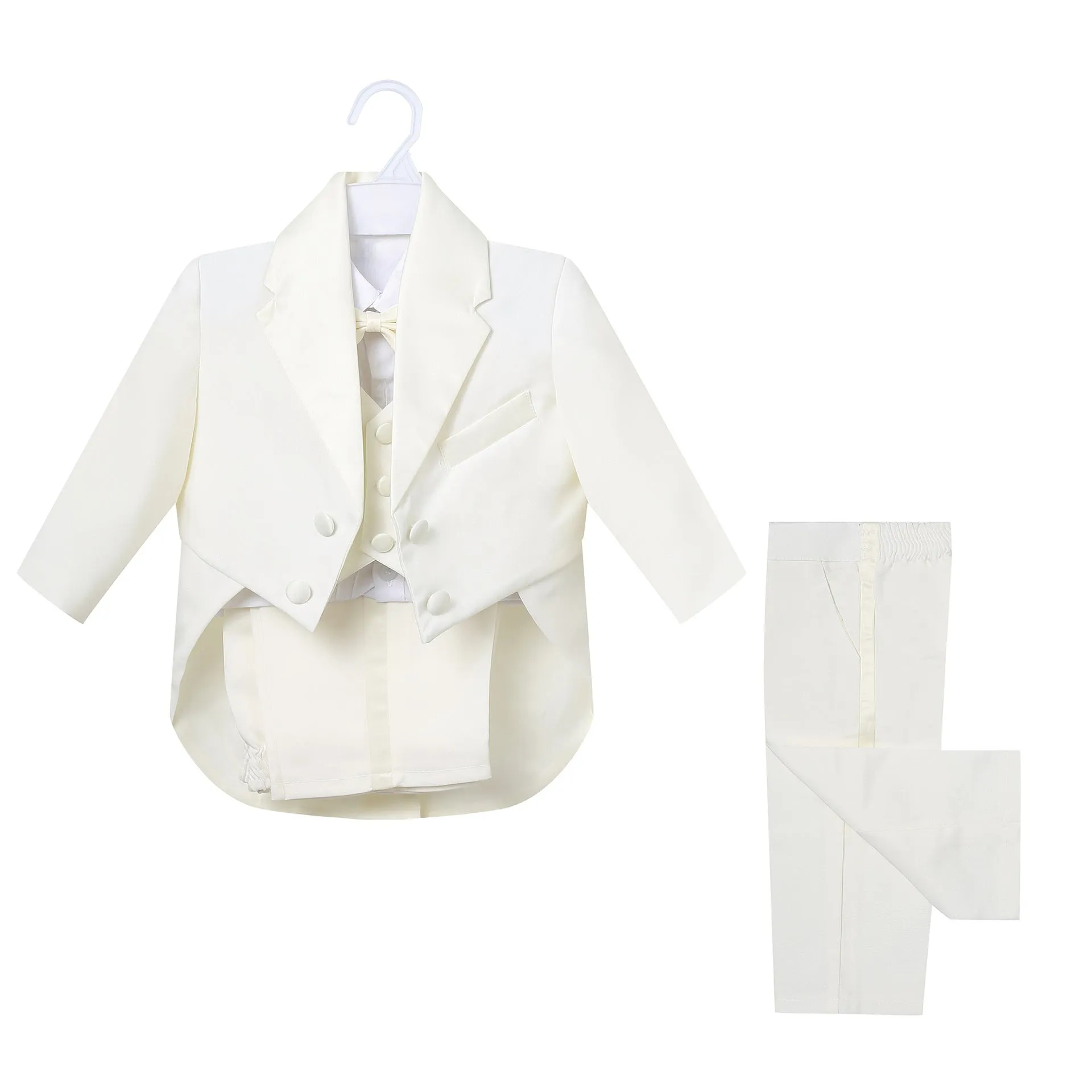 Boys spring summer dress suit set with shirt and pants in white solid colour viscose fabric