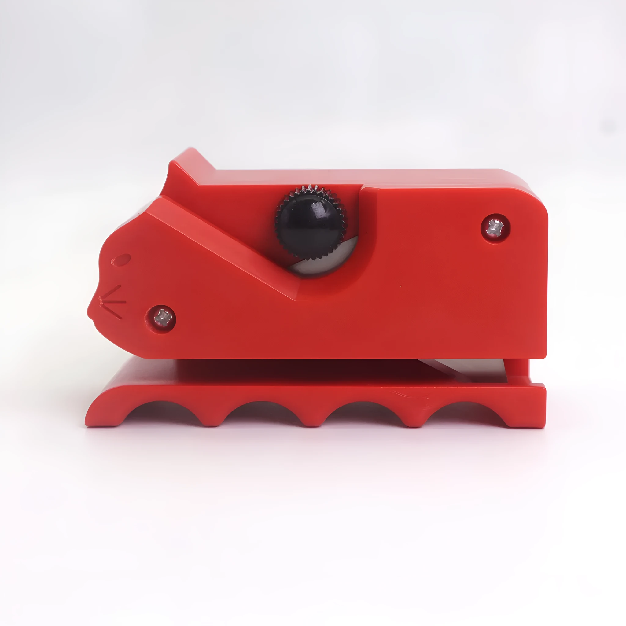 Cartoon cat-shaped corrugated paper cutting knife in red, blue, yellow, or black.