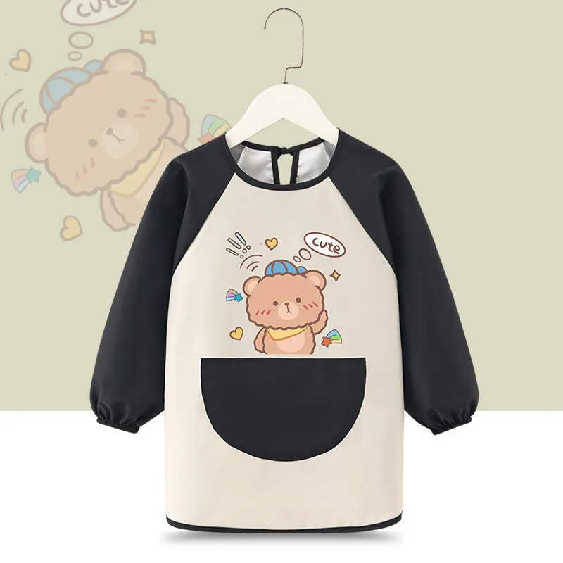 Children's waterproof painting apron with cartoon design in pink rabbit pattern, polyester fabric, inside-out style